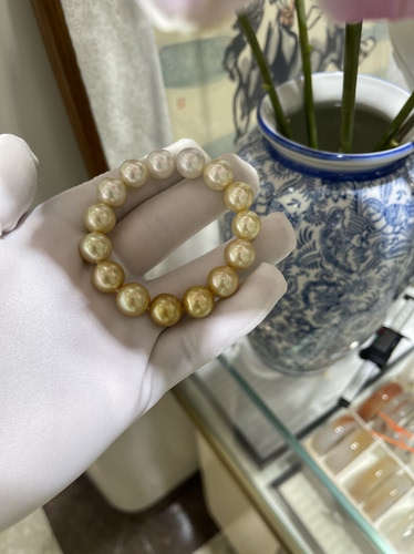 正圆澳白，金珠满珠手串 12～13mm，弹力绳