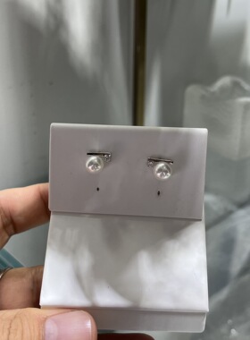 不鉴赏 天女光，无暇7.16，7.23mm平衡木akoya耳钉 s925锆石镶嵌