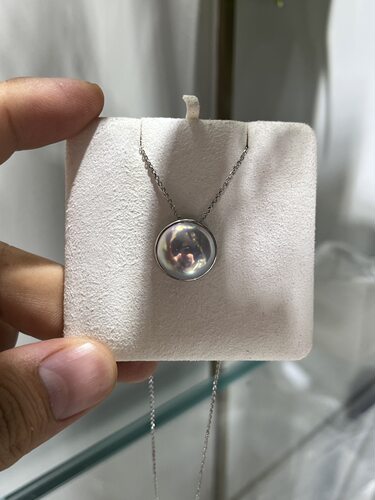 日本成品14～15mm星空蓝马贝吊坠 pt850镶嵌