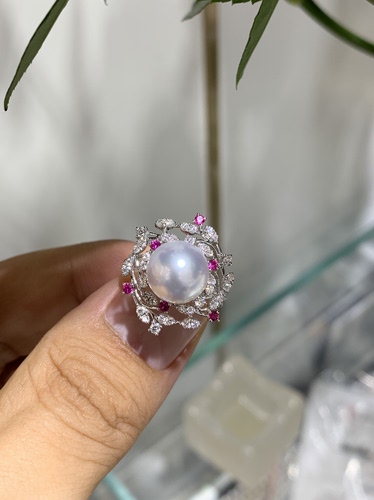 新品 无暇，冷光澳白戒指 18k天然钻石镶嵌