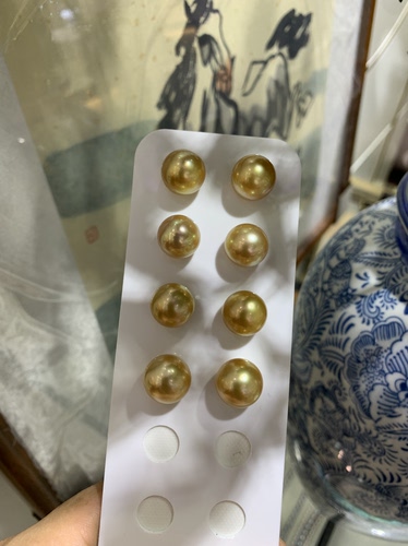 绝美！！ 超浓金12～13mm配对南洋金珠耳钉 正圆，孔后无暇。 - 封面