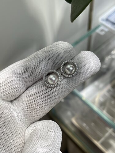 经典Circle系列 镜面光7～7.5mm海水akoya耳钉 18k天然钻石镶嵌