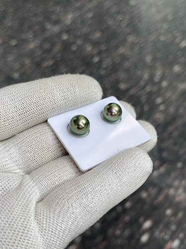 正圆10.0mm大溪地孔雀绿对珠 稀有的「翠绿」色 自然光拍摄