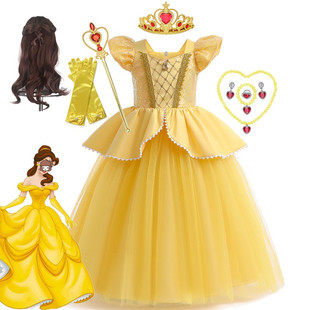 女童贝尔公主连衣裙小女孩生日蓬蓬纱cosplay儿童万圣节演出礼服