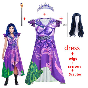 万圣节儿童服装后裔3 evie角色扮演紫色礼服歌舞剧星光继承者cos