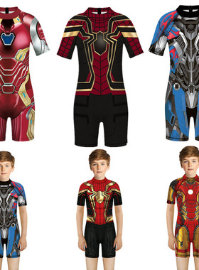 钢铁侠儿童泳衣男童蜘蛛侠超人连体泳装小中童沙滩防晒速干游泳衣