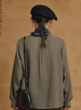 popoup25FW 格纹木耳边长袖衬衫