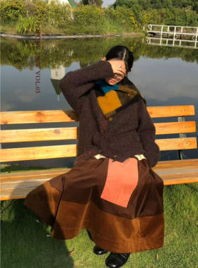 popoup25FW “森林”图腾杂色暗纹拼接毛衣