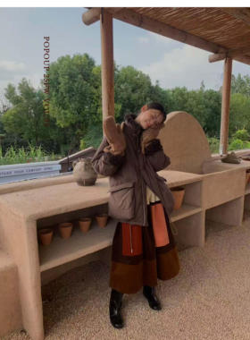 popoup25FW “四重奏”棕色拼接毛领棉服