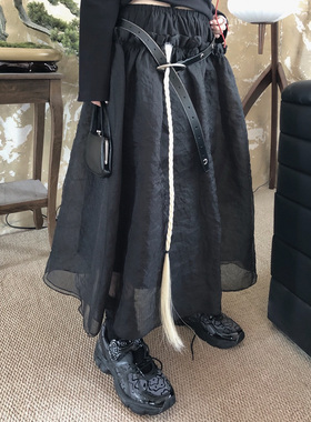 popoup23FW 轻柔飘逸 肌理质感手工拼接木耳边假两件半裙