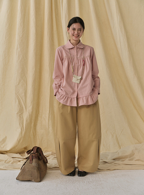 popoup26SS 蕾丝拼接两色压褶花边衬衫