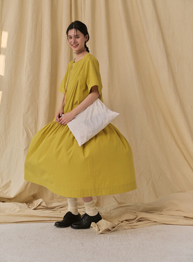 popoup26SS“凤梨”压褶分割宽松连衣裙