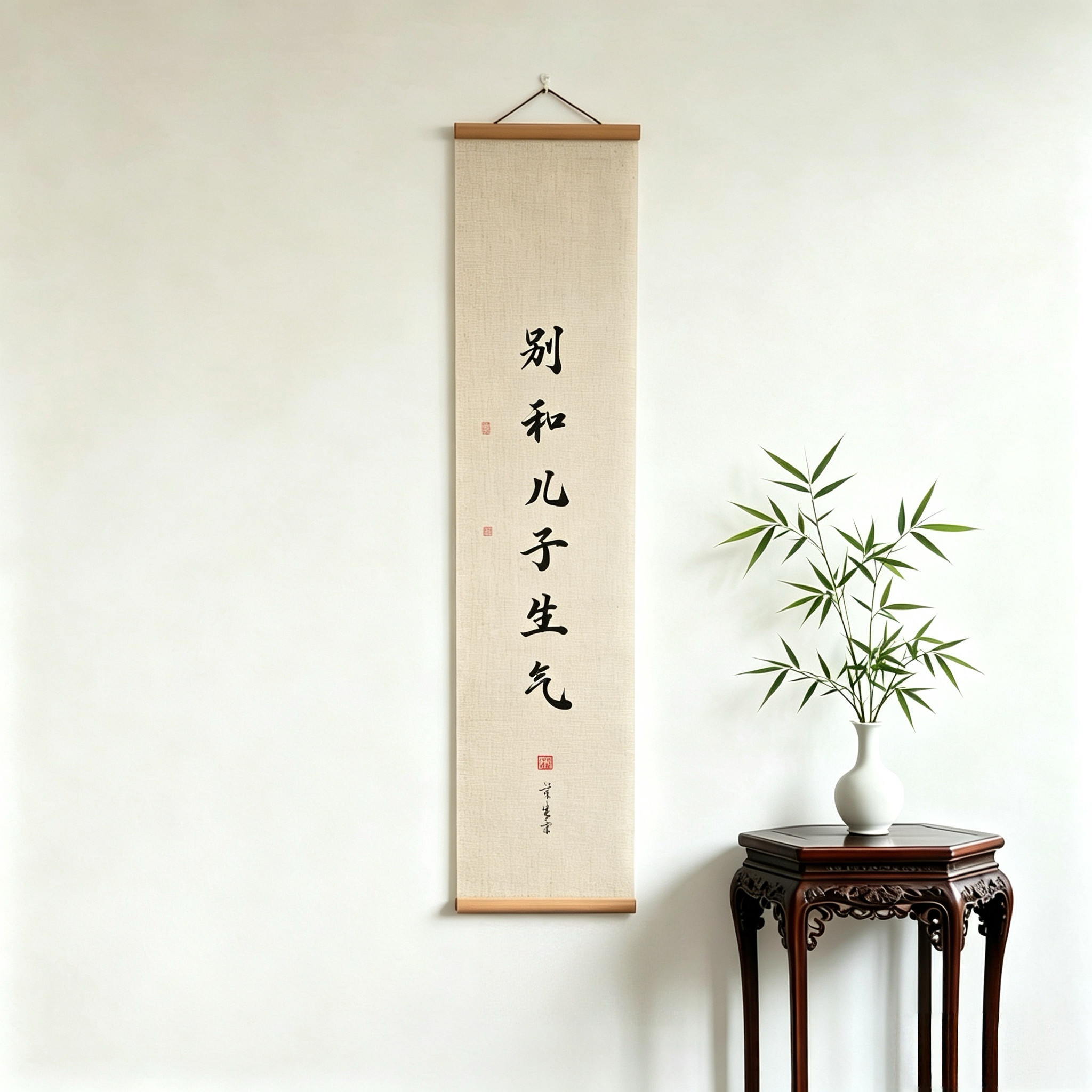 亚麻挂画别和孩子生气卷轴挂画书房卷轴长条字画情绪励志书法挂画