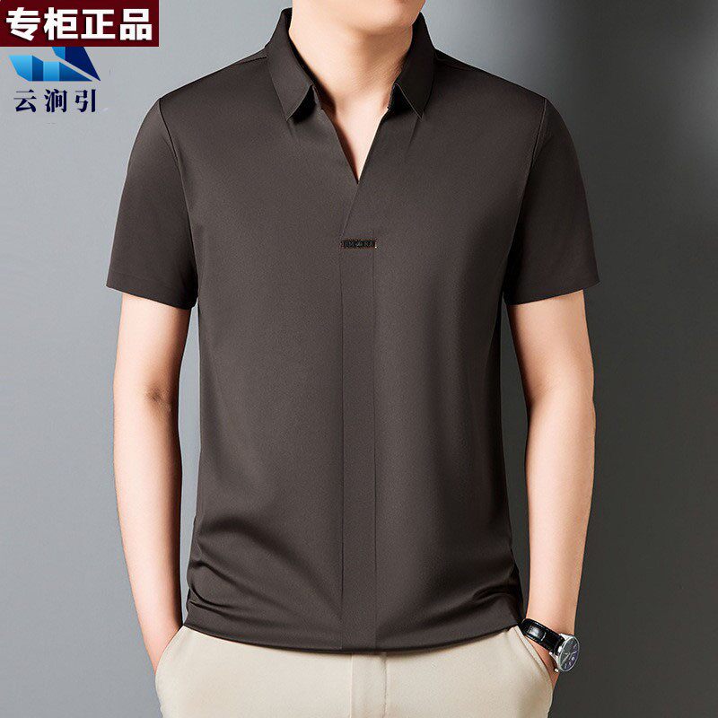 鄂尔多斯市夏季中年薄款免烫时尚翻领polo衫男直筒无缝套头短袖T