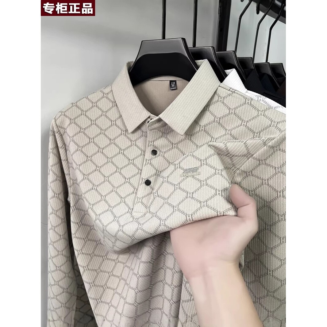 鄂尔多斯市2026春秋季新款中年男士长袖t恤翻领休闲时尚印花POLO