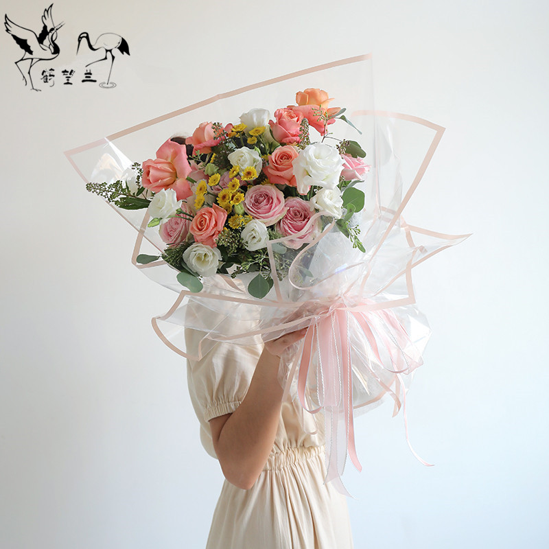 鹤望兰鲜花包装玻璃纸宠爱系列-魅力无限边框花束包装纸花店用品