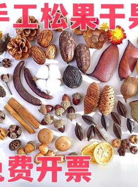 干花装饰棉花橡果松果树枝树叶莲蓬创意diy幼儿园手工环创材料包