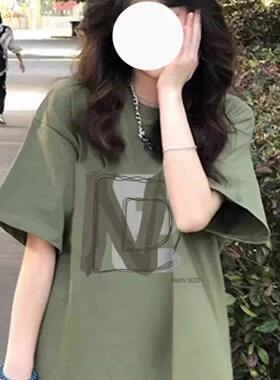 纯棉美式正肩抹茶绿色短