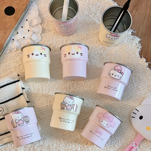 可爱蝴蝶结猫咪漱口杯家用随手杯不锈钢杯子高颜值少女心牙刷杯