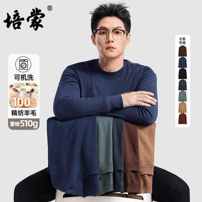 培蒙新款圆领羊毛衫男加厚爸爸装