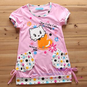 夏装 短袖裙 hellokitty 猫 女童 睡裙 家居 儿童睡衣 棉睡裙