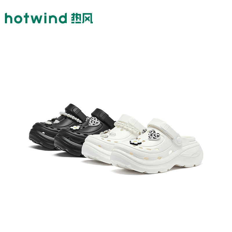 热风黑色洞洞鞋女鞋2026年春季新款包头拖鞋户外凉鞋H62W26