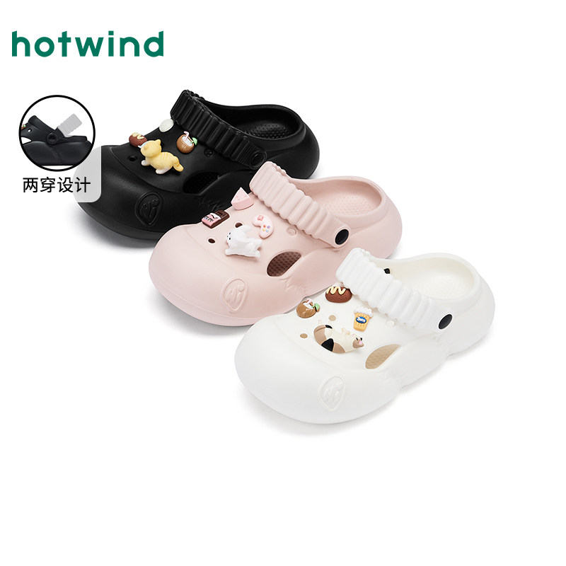 热风厚底洞洞鞋女款2025年夏季新款两穿百搭凉拖鞋卡通包头凉鞋