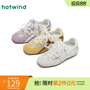 热风冬季少女芭蕾风德训鞋系带薄底运动圆头休闲平底鞋蕾丝女鞋子