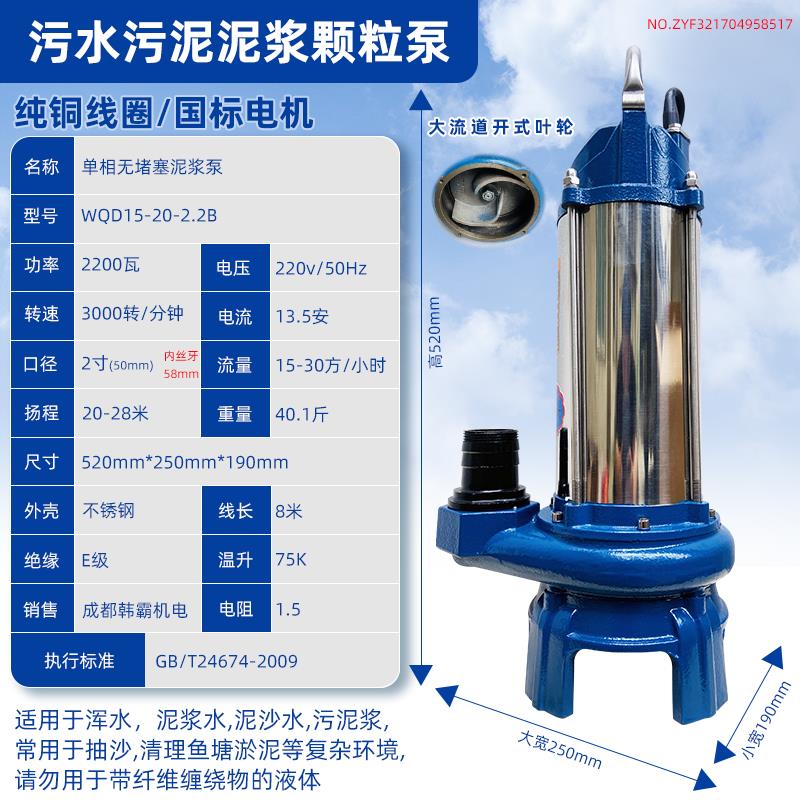 新款国标纯铜芯污水泥浆泵颗粒泵抽泥浆淤泥泥沙抽小石子高扬包邮