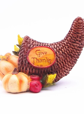 跨境丰收节树脂牛角工艺品摆件感恩节南瓜家居装饰品丰收水果篮子