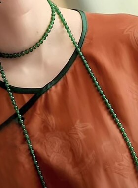 7A无暇帝王绿纯天然玛瑙玉髓超长圆珠项链百搭原创民族风配饰