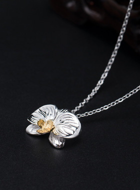 素十八s925银复古中国风花卉吊坠女古风汉服配饰蝴蝶兰项链锁骨