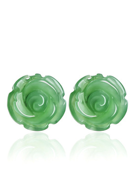 老料天然和田玉碧玉玫瑰花玉石耳钉S925银镶时尚高档女款耳饰