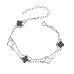 s999纯银四叶草手链女森系小清新五花手环轻奢简约双层手饰品批发