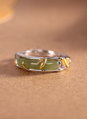 人品银品 s925纯银竹节戒指女简约中国风小众设计个性古风食指戒