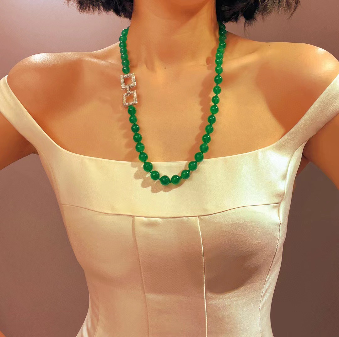 10m帝王绿天然新款起光冰种绿玉髓项链绿玛瑙媲美翡翠毛衣链