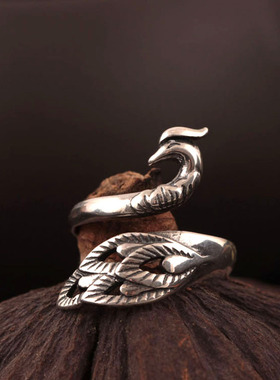 925银典雅民族风动物孔雀戒指复古优雅气质凤凰羽毛开口可调指环