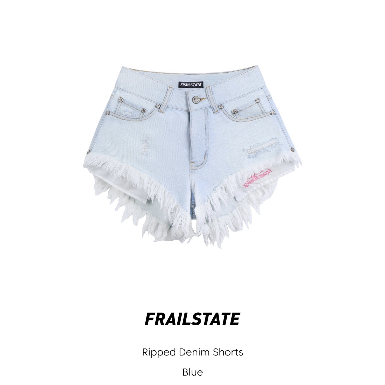 FrailState 牛仔短裤女款时尚显瘦显腿长水洗破坏毛边裤子