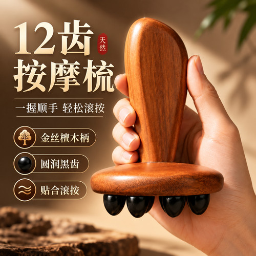 黑檀齿头皮经络按摩梳