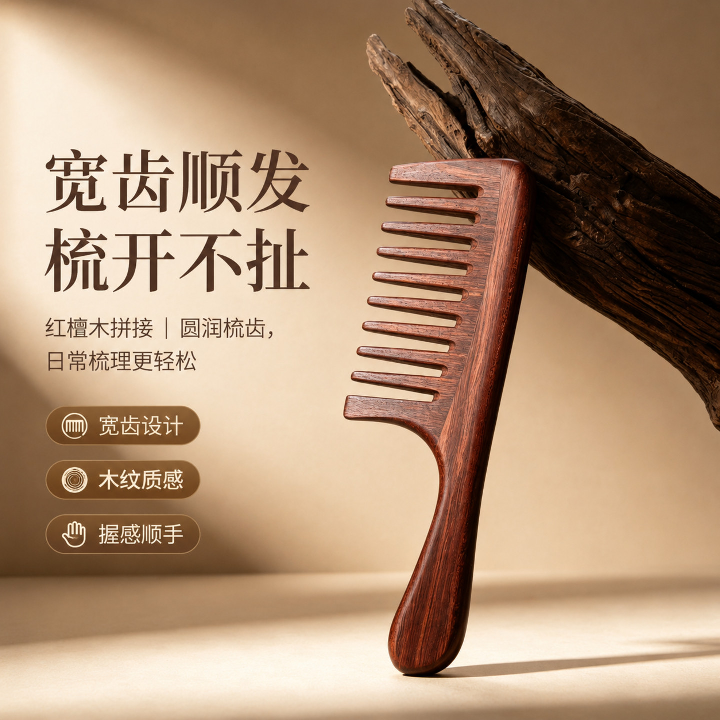 红木拼接梳子宽齿顺发卷发女士专用烫发不打结大号木梳家用经络梳