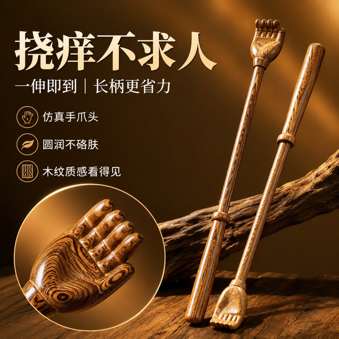 鸡翅木佛手爪长柄按摩棒不求人图片