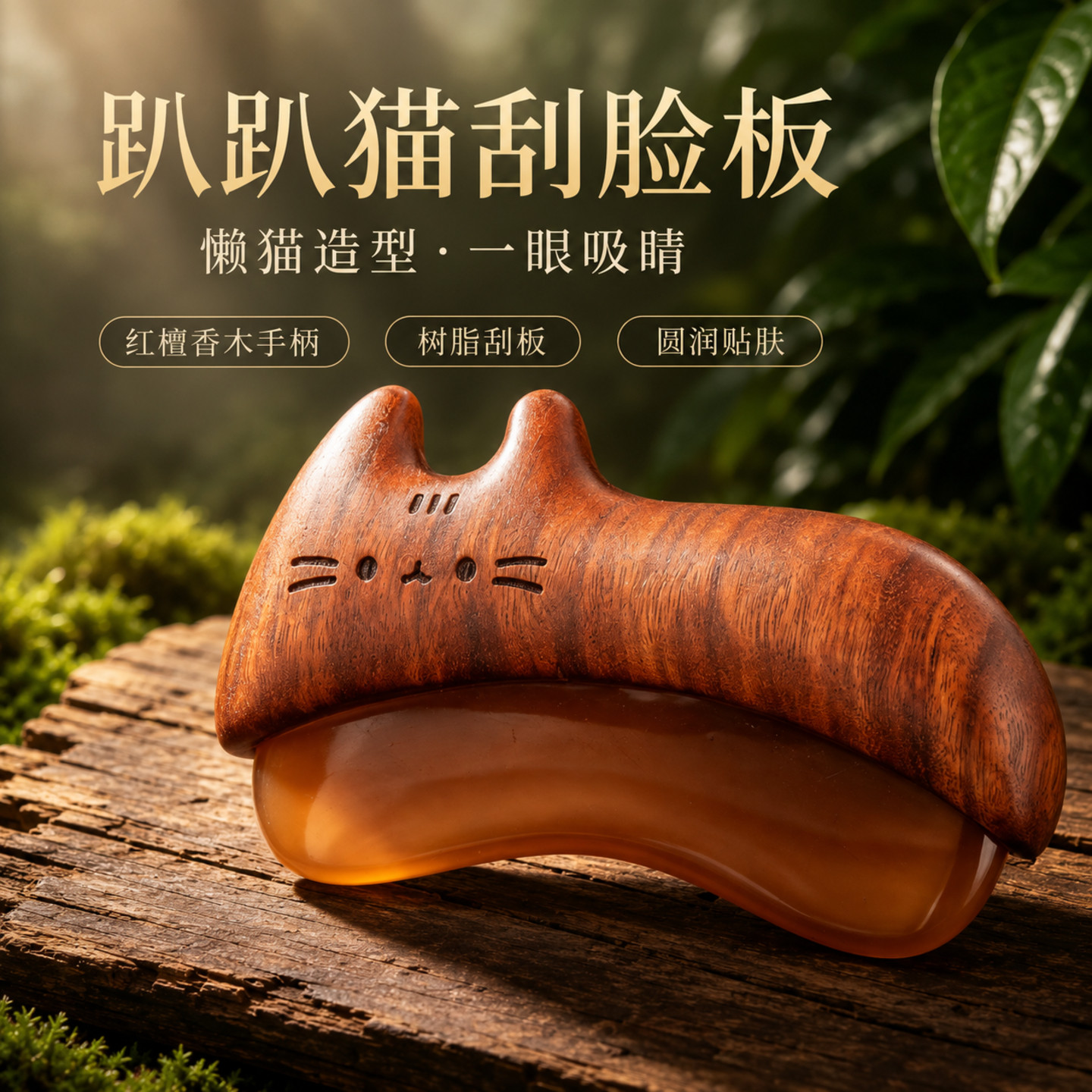 趴趴猫红檀香木手柄刮痧板贴肤