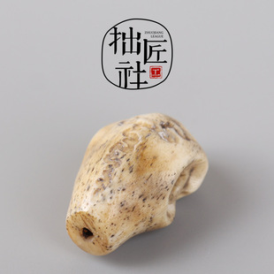 藏式牛骨雕三界纹佛头 文玩鲨鱼背三通 手串一体式三通佛头配件