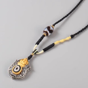 925银象神镶嵌天珠项链 藏式毛衣链吊坠男女 本命年饰品礼物