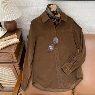 保罗彼得专柜正品女式翻领长袖衬衫咖啡色复古港风全棉YNECC00392