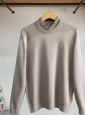 保罗彼得 新款 男士翻领假两件长袖针织衫商务休闲百搭MMDC48850