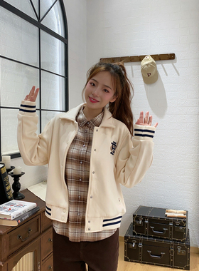 保罗彼得专柜正品女翻领拼接秋装棒球服女潮开衫学院风 NTDC25910