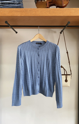 保罗彼得女士圆领针织开衫绞花