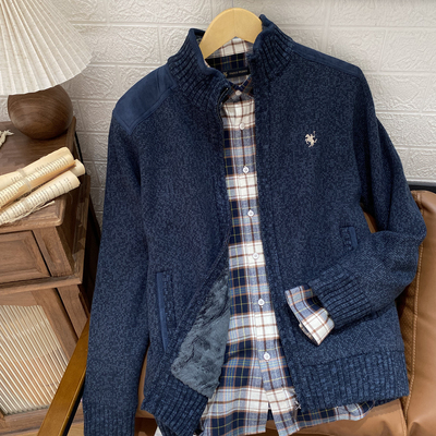 保罗彼得专柜正品男士立领长袖针织开衫加绒春秋款舒适MJDD49002