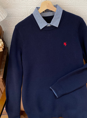 保罗彼得专柜正品新款男士针织假两件翻领加绒商务休闲MLEDZ00530